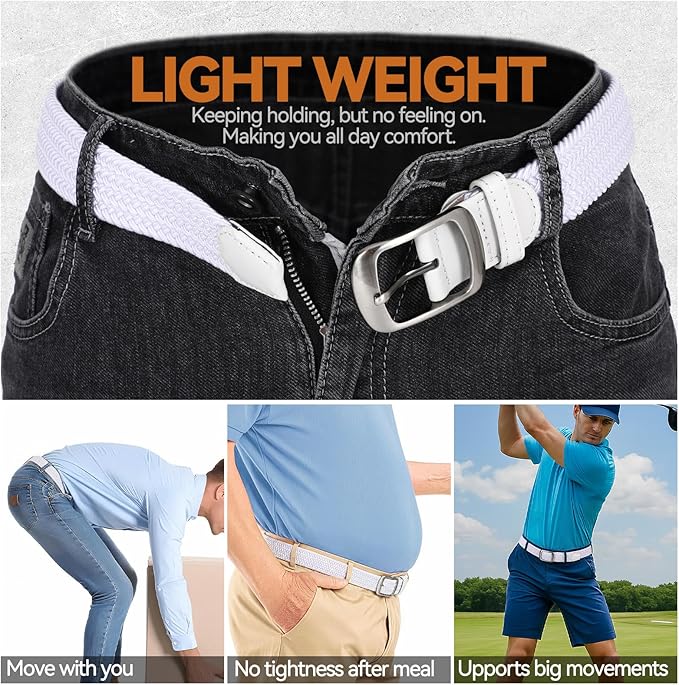 XZQTIVE Braided Belt Stretch Belt for Men and Women Multicolored Woven Golf Belt Elastic Jean Belts
