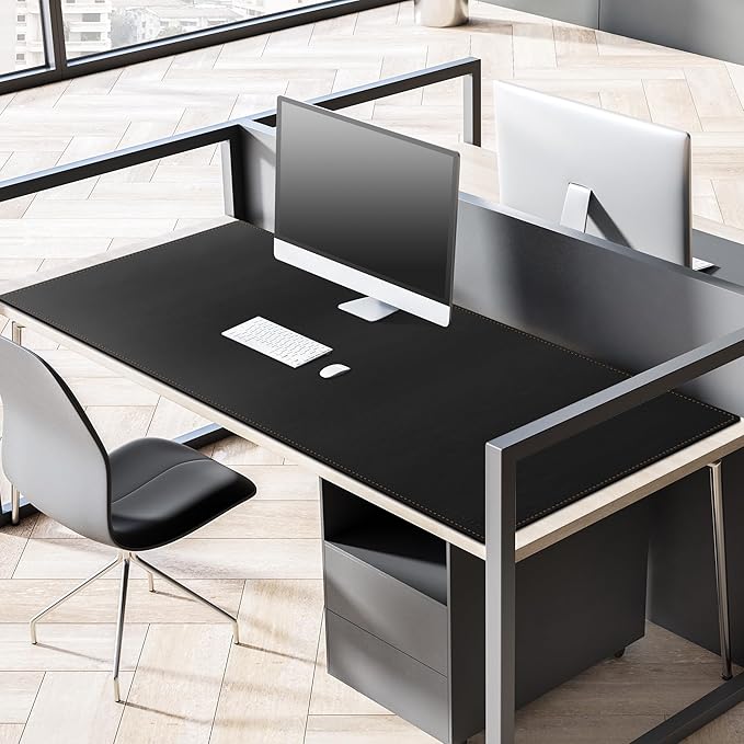 MAIDERN 59”x 27.5” Leather Desk Mat XL, Large Desk Pad, Reversible Cork & Leather Large Mouse pad for Desk, Waterproof Computer Desk Mat for Gaming Home Office (Black)