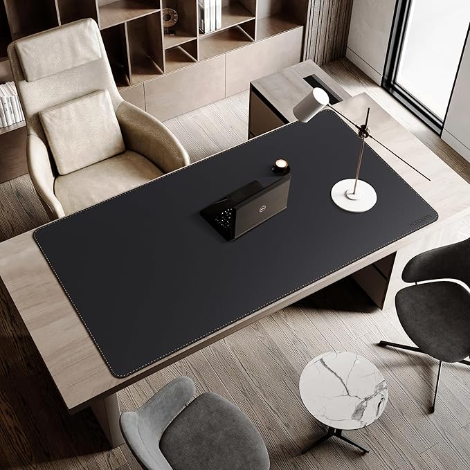 MAIDERN Leather Desk Mat, 51.2” x 27.5” Reversible Large Desk Pad Mat, Cork & Leather Large Mouse pad for Desk, Waterproof Computer Desk Mat for Gaming Home Office (Black)