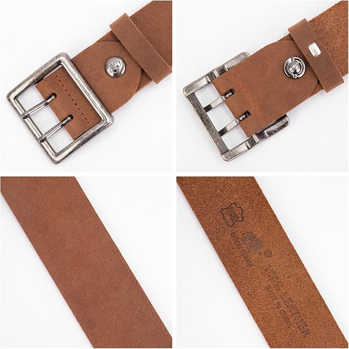 BISON DENIM Men's Belts Leather Dress Genuine Leather Classic Heavy Duty Buckle Belt Casual for Jeans