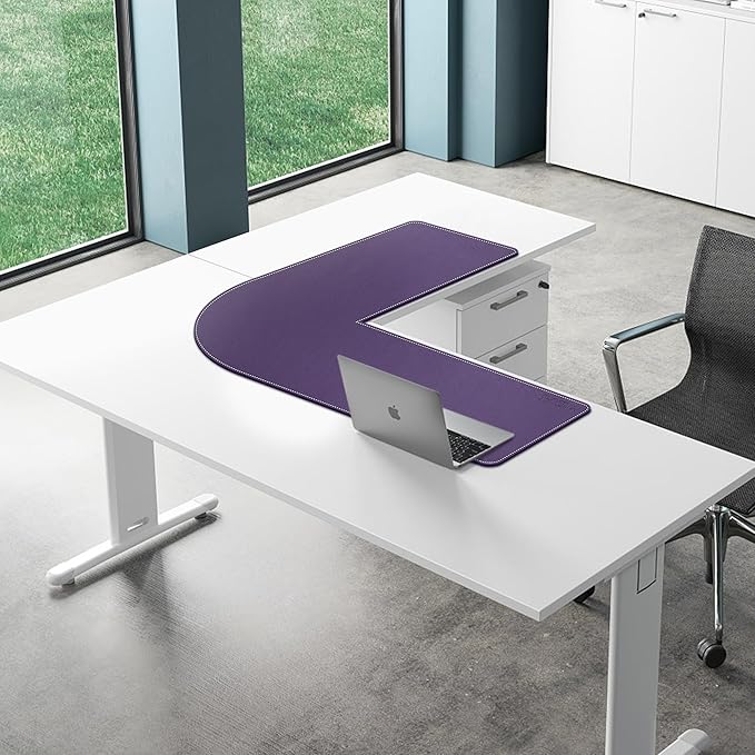 Mydours L Shaped Desk Mat, (38"+38) x 13" Large PU Leather Corner Desk Pad Blotter, XXL Large Waterproof Gaming Mouse Pad, L Shaped Mouse Pad for Computer Keyboard Home Office (Purple)