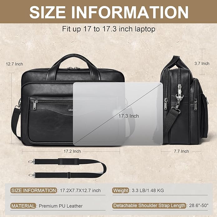 Shrrie Leather Laptop Bag Fits 17 to 17.3 Inch for Men and Women,Vintage Business Briefcase Laptop Messenger Work,Travel