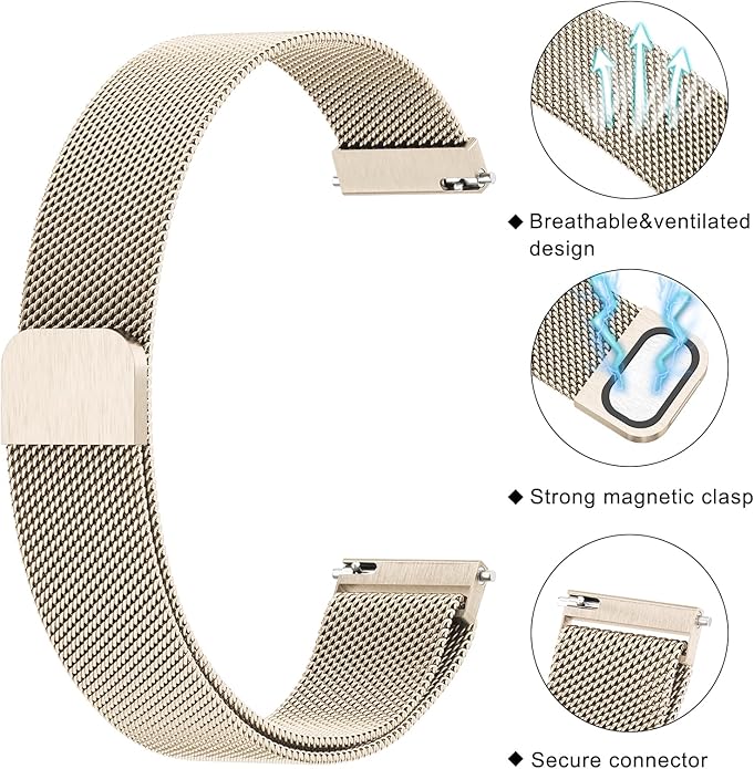 18mm Metal Bands for Garmin Venu 3S / Venu 4 41mm / Venu 2S / Vivoactive 4S / Vivomove 3S / Forerunner 265s Watch Bands, Quick Release Stainless Steel Metal Replacement Wristband Strap for Garmin Forerunner 255s/265s Bands Women Men