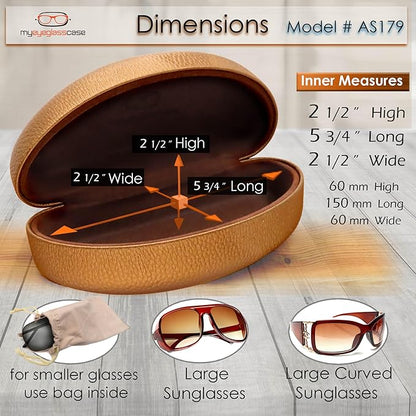 MyEyeglassCase® Large Hard Sunglasses Case | fits Large curved Sunglasses, with microfiber bag and cleaning cloth