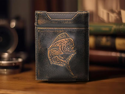 ZEP-PRO Dolphin Mahi-Mahi Burnished Leather Magnetic Front Pocket Wallet, Slim Stylish for Men