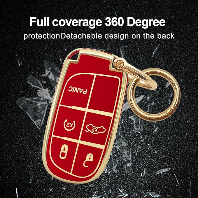 for Jeep Key Fob Cover Keychain Soft Full Protection Key Case Shell, Car Accessories for Man,Girls, Women, Compatible with Jeep Smart Key 3 4 5 Buttons Protector(Red)
