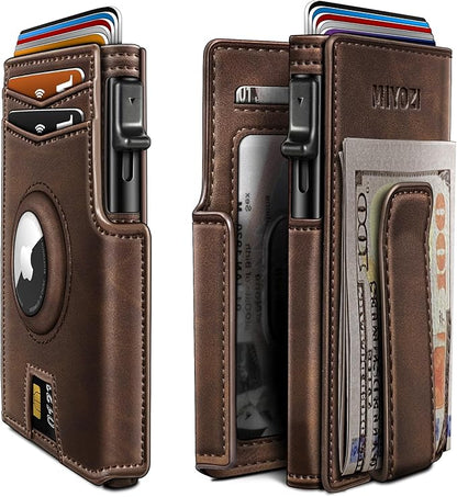 miyozi Airtag Wallet for Men,with Money Clip 10 Cards Metal Case Smart Slim Pop Up Credit Card Holder Flip with Magnetic Closure RFID Blocking wallet with Gift Box