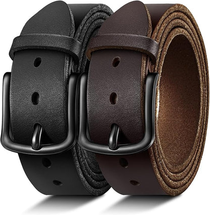 BULLIANT Men Belt 2Pack-Leather Belt 7Holes Comfortable For Men's Dress Casual Jeans 1 3/8"