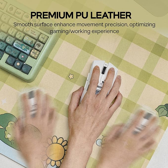 KiiBOOM X Cosydiaries Rainy Froggy Day Desk Mat, Non-Slip, 35.4’’ x 15.7’’, Large Gaming & Office Mouse Pad for Keyboard/Mouse/Laptop, PU Leather, Durable & Waterproof