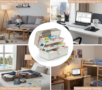 Pulseplay 3-Layer Large Capacity Medicine Storage Box - Portable Plastic Storage Box for Sewing Art Supply, Hair Accessories Organizer with Handle for Home Office and Travel