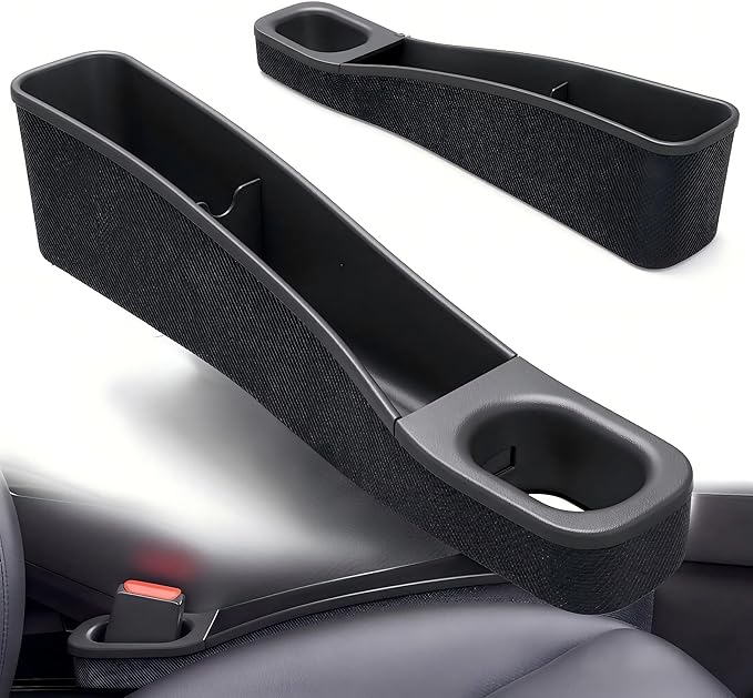 Car Seat Gap Filler Organizer for Tesla Model Y Juniper & Model 3 Highland, TPE Seat Gap Plug with Storage Slot, Seat Belt Slot, No-Drop, Black, 2-Pack