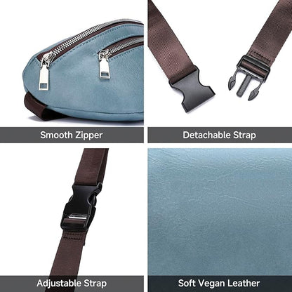 GAEKEAO Fanny Packs Waist Pack for Women Men Vegan Leather Cross body Belt Bag Travel with Adjustable Strap Purist Blue