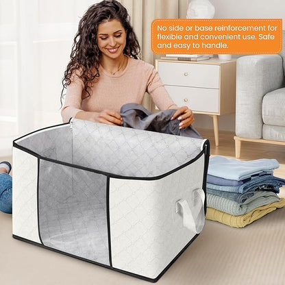 Fab totes 24 Gallons Clothes Storage, Foldable Thick Fabric Blanket Storage Bags, Containers for Organizing Bedroom, Closet, Clothing, Comforter, Organization with Handle (10 Pack,Ivory)