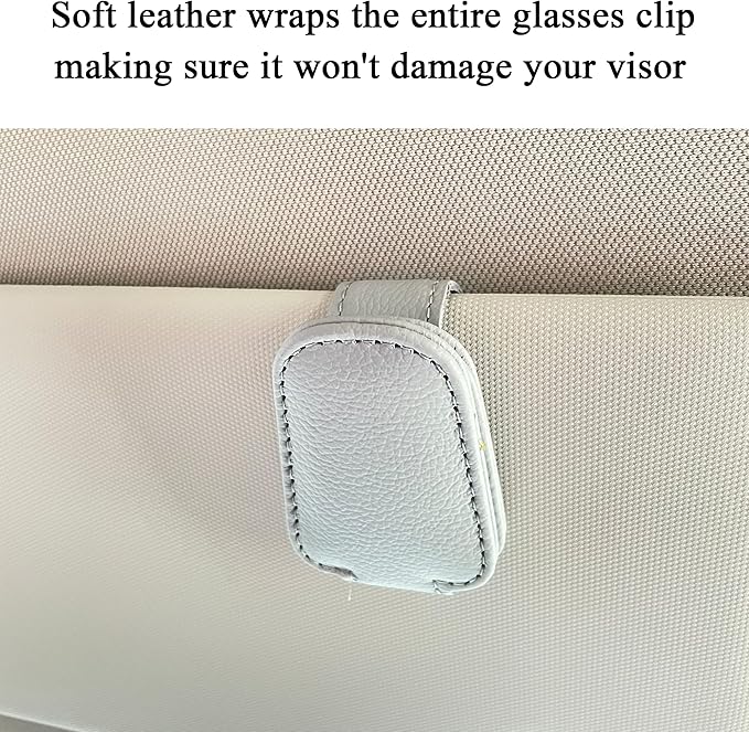 KIWEN Sunglasses Holders for Car Visor, Magnetic Leather Glasses Eyeglass Clip for Car, Ticket Card Clip Sunglasses Mount, Car Visor Accessories Gadgets (1, Grey)