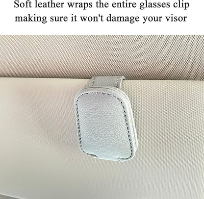 KIWEN Sunglasses Holders for Car Sun Visor, Magnetic Leather Sunglass Glasses Eyeglass Clip for Car (2, Gray)