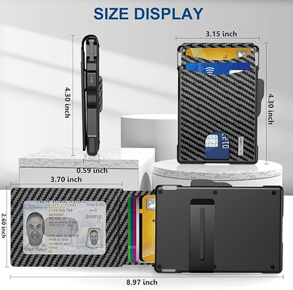 umoven AirTag Wallet for Men - with Pop Up Aluminum Case Money Clip Slim Leather Slots Credit Card Holder RFID Blocking Bifold Minimalist Wallet with Gift Box (Carbon Fiber)