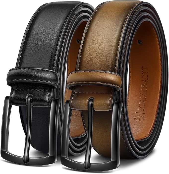 KEMISANT Men Belt 2Pack – Genuine Leather Belt for Men Dress Casual Golf Jeans 1 3/8"