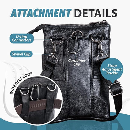 Hengwin Genuine Leather Small Crossbody Purse for Men Women, Travel Passport Wallet Cell Phone Shoulder Holster Belt Pouch Messenger Bag