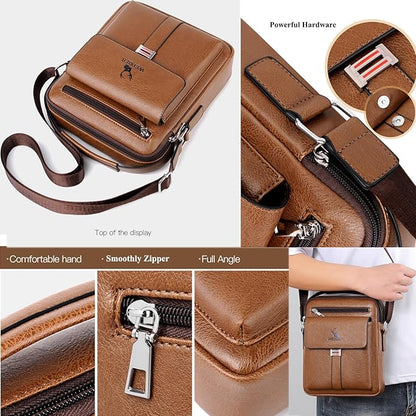 Messenger Bag for Men Crossbody Shoulder Purse Small Vintage PU Leather Satchel Pouch Side Crossover Handbag