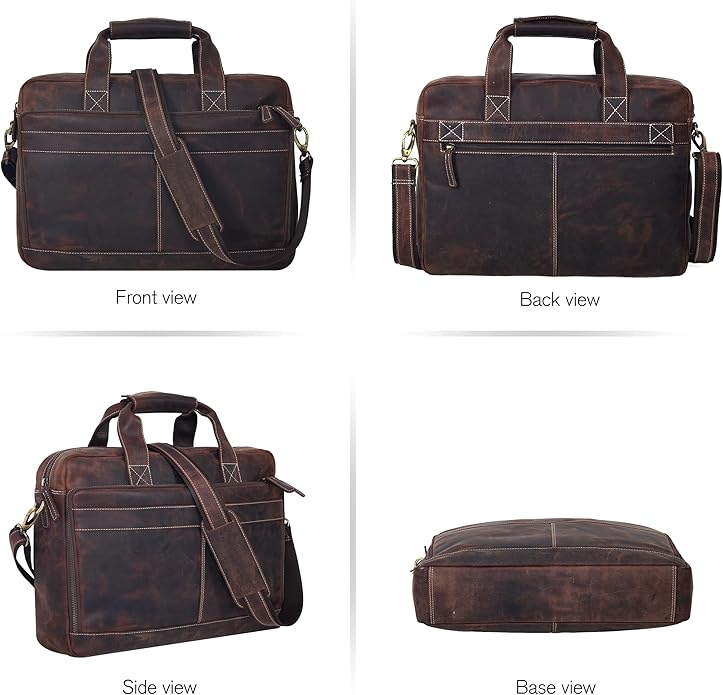 Oak Leathers Leather Messenger Bag for Men and Women - Laptop Briefcase Bag For College, Office, Adjustable Shoulder Strap