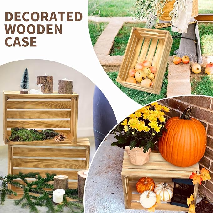 Wooden Crates for Display 6 Pack Extra Large Rustic Nesting Wooden Basket with Handle, Decorative Farmhouse Wood Crate for Storage and Container, 6 Size Wood Basket Decor Boxes