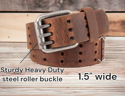 F&L CLASSIC Men's Genuine full grain leather belt heavy duty, work or casual belts for jeans, triple Prong buckle,1.5” wide,