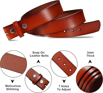 HJones Western Belts for Men without Buckle,Cowboy Belt Buckles for Men,1.5" Wide Genuine Leather Belt No Buckle