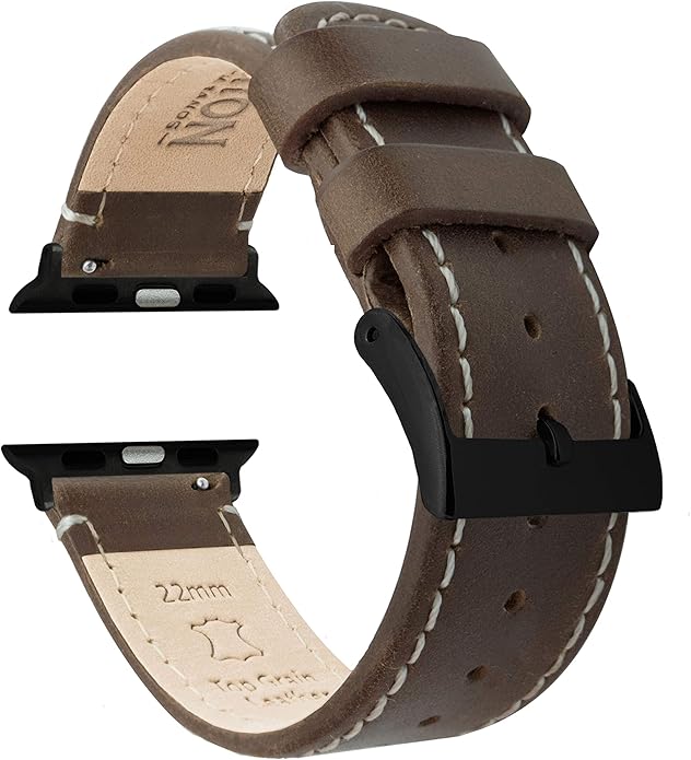 BARTON WATCH BANDS - Top Grain Leather Watch Bands Compatible with Apple Watch Models - 1, 2, 3, 4, 5, 6, 7, 8, 9, 10, SE, Ultra & Ultra 2