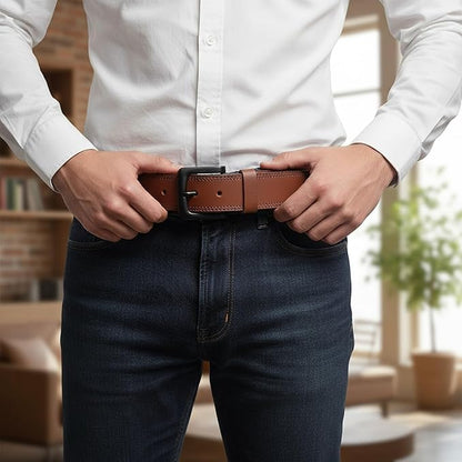 F&L CLASSIC Men's Full Grain Leather Belt Handmade, 1.5 Inch Wide Jeans Dress Belt, Gift Box, USA