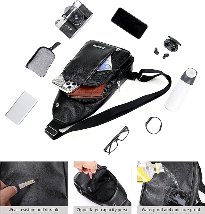 Sling Bag Set, PU Leather Sling Bag, Multi-Zipper Design for Travel, Outdoors, Valentine’s Day Gifts
