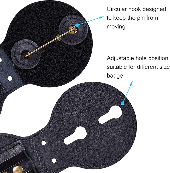 Wisdompro Police Badge Holder,Cowhide Leather Universal Police Badge Holder Pocket Case with Mn-Steel Belt Clip, Hook and Loop Closure and Stainless Bead Chain Necklace- Circle Shape