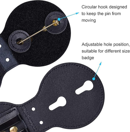 Wisdompro Police Badge Holder,Cowhide Leather Universal Police Badge Holder Pocket Case with Mn-Steel Belt Clip, Hook and Loop Closure and Stainless Bead Chain Necklace- Circle Shape