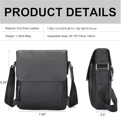 Augus Leather Messenger Crossbody Shoulder Bag for Men Work Business Casual Adjustable straps With YKK Metal Zipper