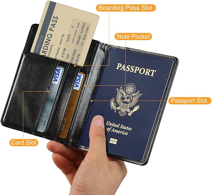 EpicGadget RFID Blocking Premium Leather Passport Holder Travel Wallet Cover Case (Black)