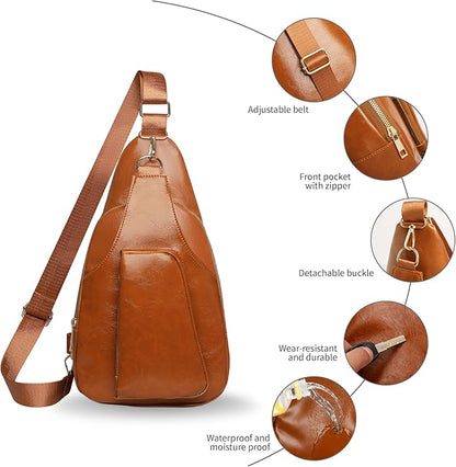Sling Bag Set, PU Leather Sling Bag, Multi-Zipper Design for Travel, Outdoors, Valentine’s Day Gifts