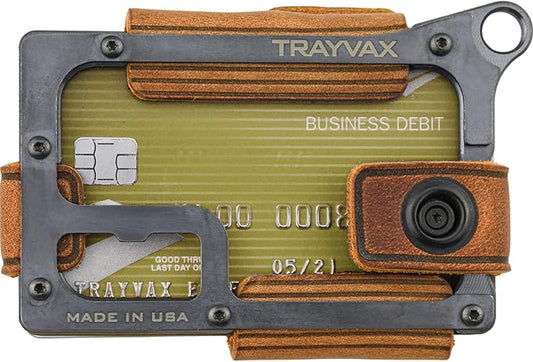 Trayvax Contour Wallet, RFID Front Pocket Money and Credit Card Holder, Minimalist Slim Leather Metal Wallet for Men and Women, Black Tobacco Brown