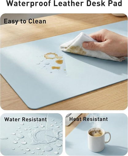 Aothia Faux Leather Desk Mat - Large Mouse Pad, Non-Slip PU Leather Blotter, Waterproof Writing Surface for Office and Home (Baby Blue, 42" x 17")