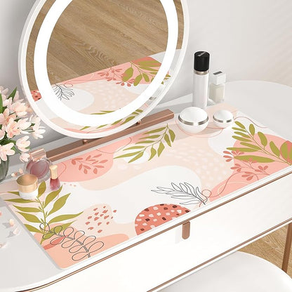 QiyI Large Mouse Pad, Cute Desk Mat for Desktop, Women Girls Minimalist Pink Office Desk Accessories, PU Leather Waterproof Gaming Mousepad, Tropical Leaves Desk Pad Computer Mat, 31.5" x 15.7"