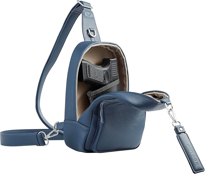 CCW Sling bag for Women & Men-Magnetic closure Cusual EDC bag with fast access-Concealed carry crossbody bag for Women & Men-Include universal fast draw Holster(Navy Blue)