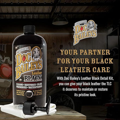 Doc Baileys Leather Black Care -Premium Quality All In One Leather Cleaner, Conditioner, Waterproofer & Protectant - For your Car, Bike, Horse Tack, Home Decor and Other Leather Needs 32oz Bottle