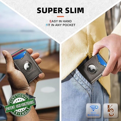 KEMISANT Airtag Wallet Men Gift,Mens Slim Front Pocket Wallet Money Clip Standard or Apple Airtag Use 3.8"×2.8"×0.9"