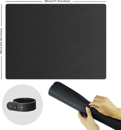 ZORESYN Leather Desk Mat 31.5 x 23.6 Inch (Black) - Extended Widen Mouse Pad, Waterproof Faux Leather Desk Pad with Non-Slip Base for Office & Home