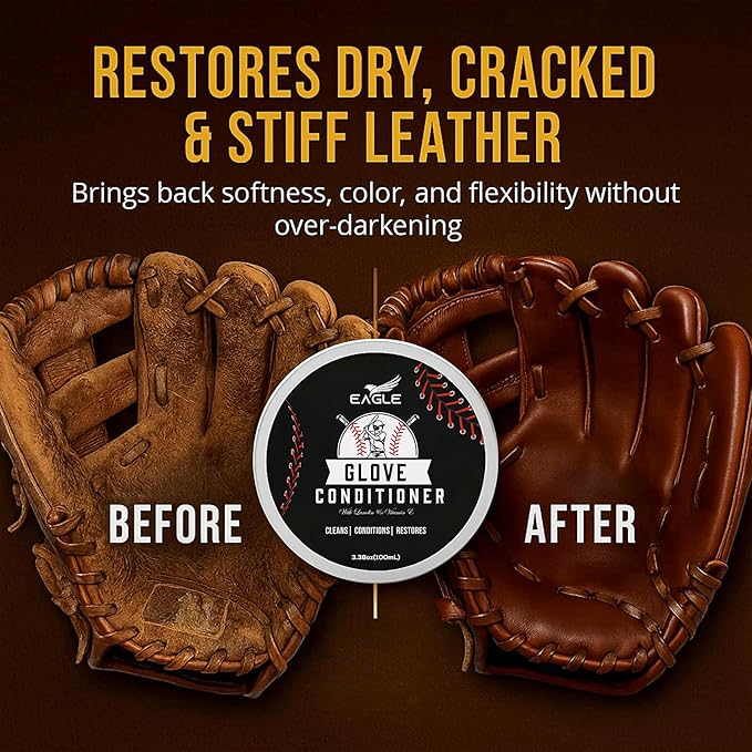Eagle Leather Glove Conditioner Cream 2pc Set with Conditioning Balm & Cloth – Restore, Soften & Protect Baseball Mitts, Softball Gloves, Football Leather & Sports Gear