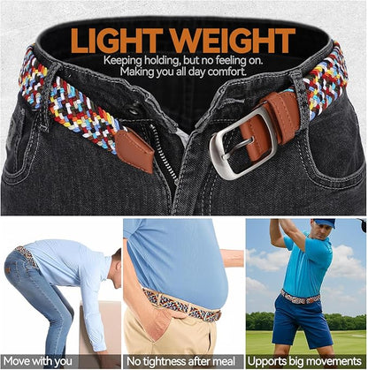 XZQTIVE Braided Belt Stretch Belt for Men and Women Multicolored Woven Golf Belt Elastic Jean Belts