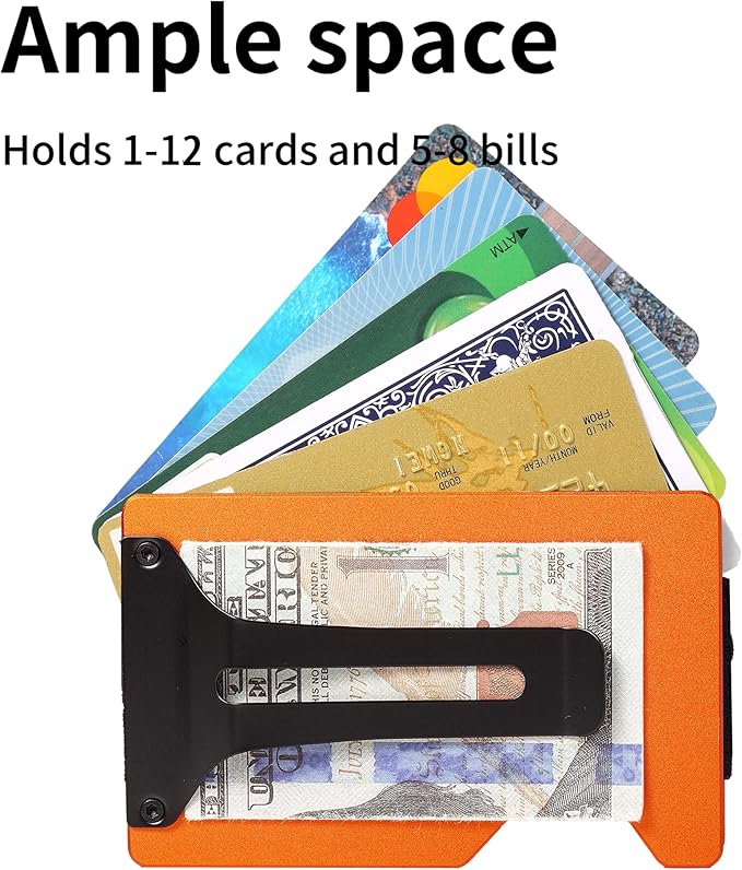 Minimalist Slim Wallet for Men,RFID Blocking Metal Wallet,Aluminum Credit Card Holder & Money Clip 12-15 Cards,Slim Rfid Front Pocket Mens Wallet, Matte Orange