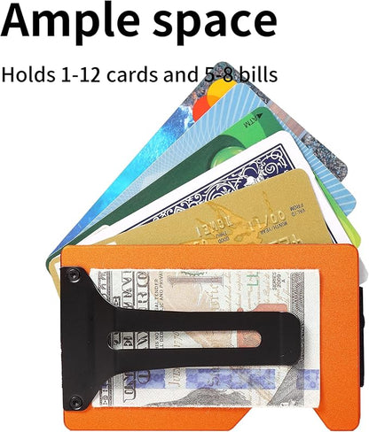 Minimalist Slim Wallet for Men,RFID Blocking Metal Wallet,Aluminum Credit Card Holder & Money Clip 12-15 Cards,Slim Rfid Front Pocket Mens Wallet, Matte Orange