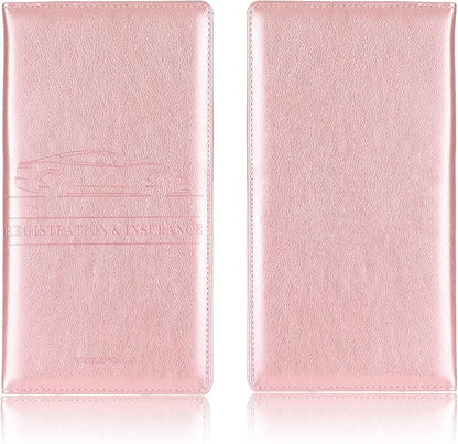 TOURSUIT Car Registration and Insurance Card Holder, Vehicle License Document Glove Box Compartment Organizer, Interior Car Accessories for Women Men Teens (Rose Gold)