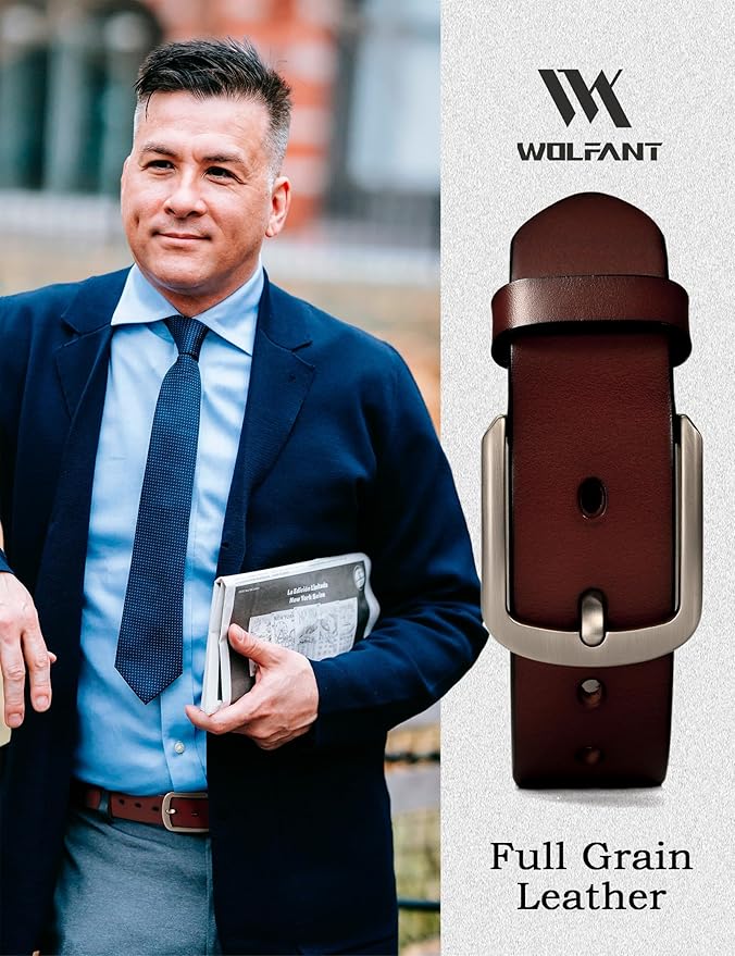 WOLFANT 1.5" Top Full Grain Leather Belt for Men in Gift Box,100% Italian Real Solid Leather