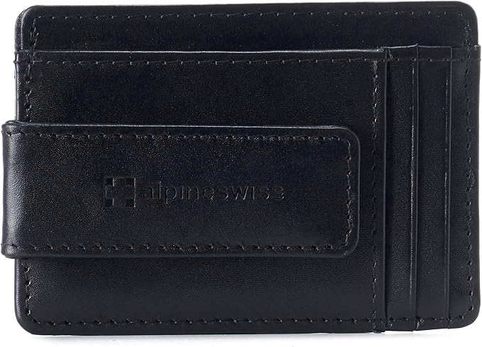 Alpine Swiss Harper Mens RFID Slim Money Clip Front Pocket Wallet Minimalist Leather ID Card Holder | RFID, Slim, Money Clip, Front Pocket, Minimalist, ID Card Holder