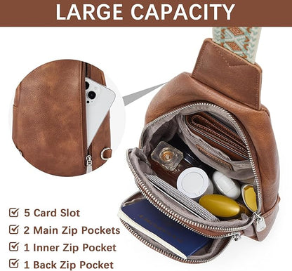 BOSTANTEN Sling Bag for Women Leather Crossbody Bag Vintage Cross Body Purse for Travel with Guitar Strap, Bohemian Style